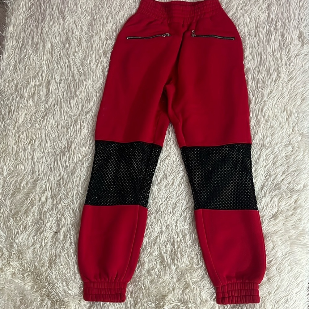 MISSGUIDED Red Joggers with Mesh Openings